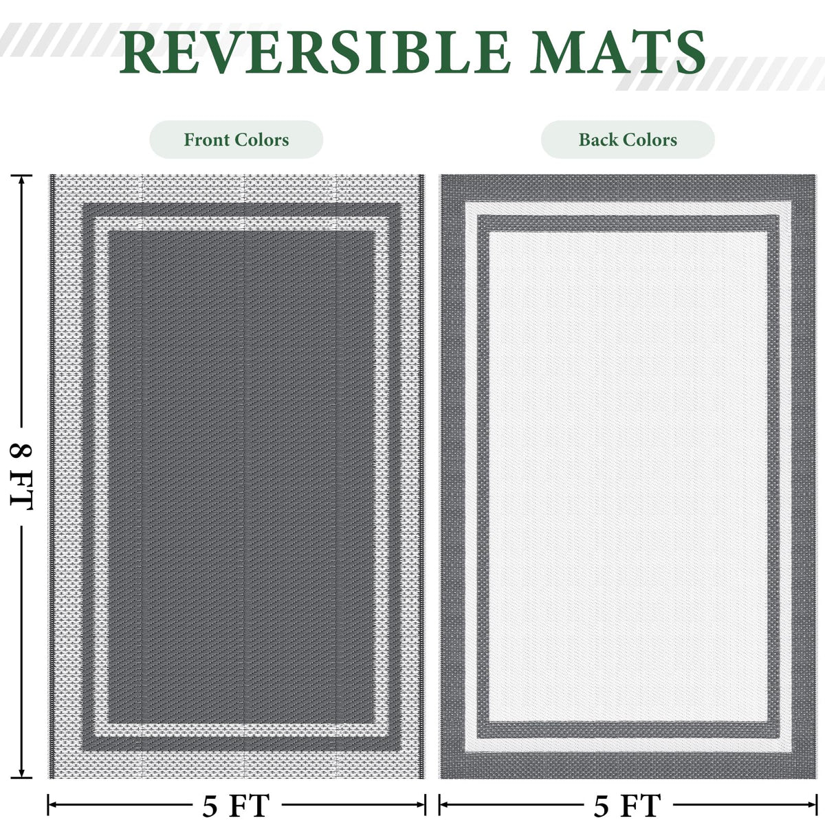 HappyTrends Outdoor Rug Reversible Portable Plastic Straw Camping Rugs for Outside RV,Large Waterproof Outdoor Area Rugs for Patio,Deck,Porch,Balcony(5'x 8',White&Gray)