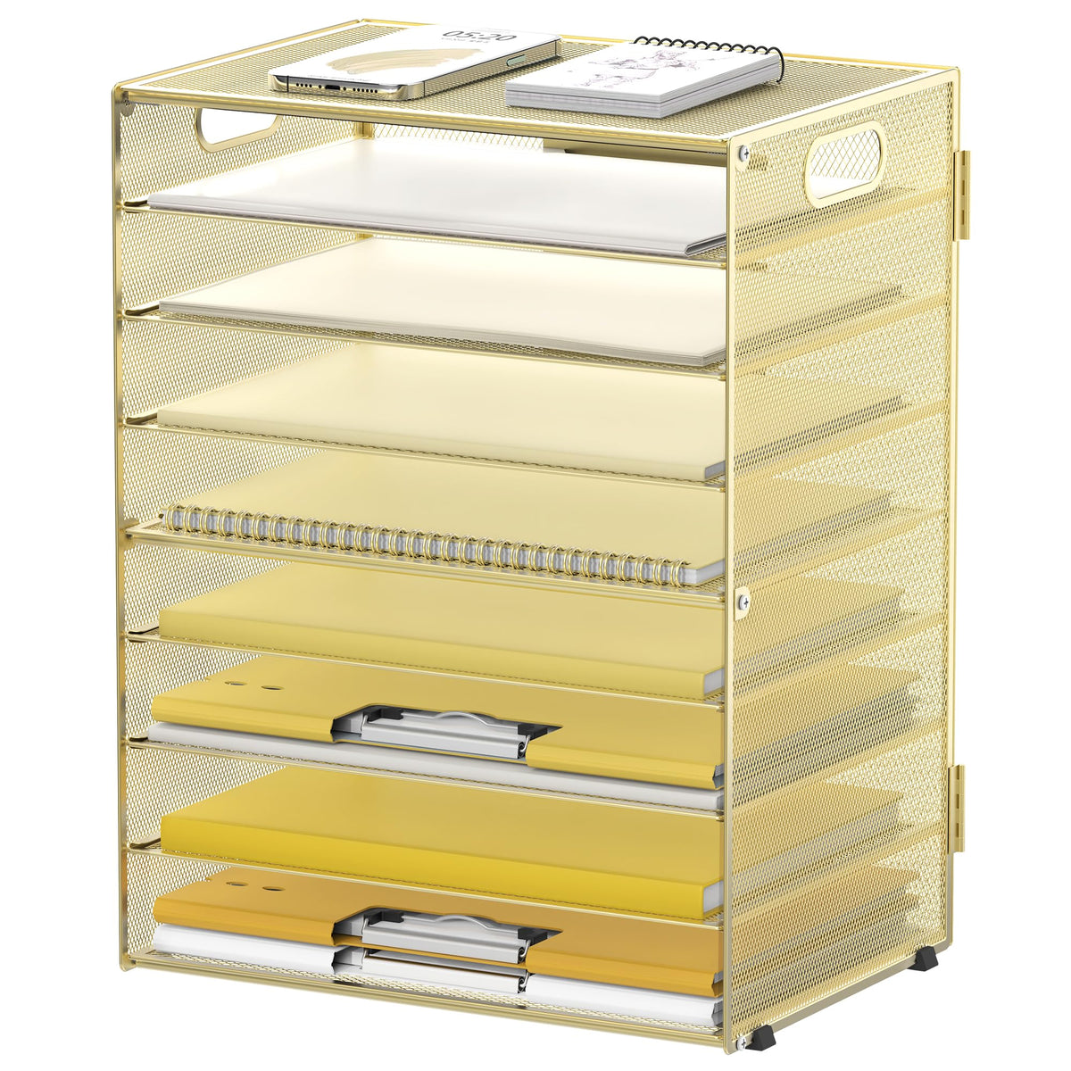 DALTACK 9-Tier Paper Organizer for Desk, Mesh Letter Tray Desk Organizer with Handles, Space-Saving File Organizer for Office Home School, Gold
