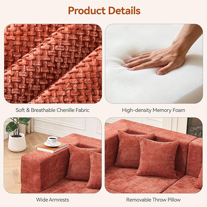 MONVANE 75" Loveseat Sofa, Comfy Chenille Cloud Couch