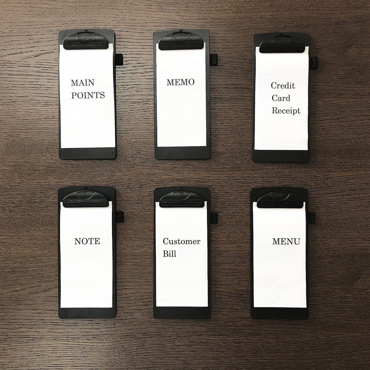 Vinseen Plastic Clipboard and Pen Loop Set, for Memo, Menu, Credit Card Receipt, Black, 4x9in, 6-Pack