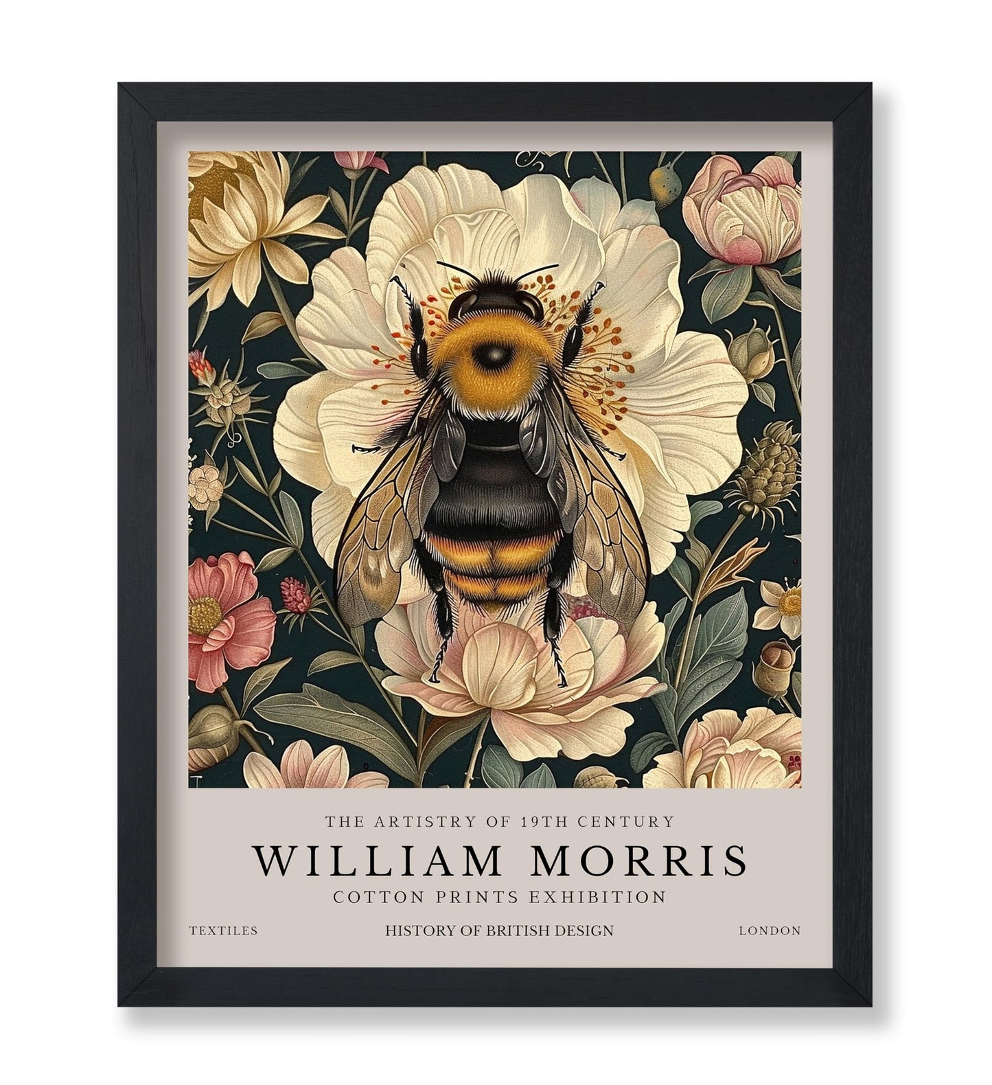 Monem Art William Morris Poster - Bumble Bee Print - Flower Poster - Botanical Poster - Floral Painting - Bee Artwork - Aesthetic Office or Bedroom Decor - 11x14 UNFRAMED Wall Decor