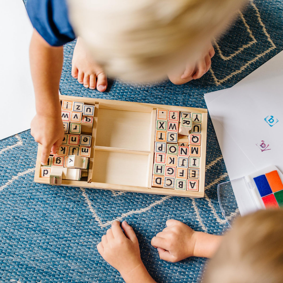 Melissa & Doug Wooden Alphabet Stamp Set - 56 Stamps with Lower-Case and Capital Letters Preschool Writing Toys, ABC Stamps, Kids Arts & Crafts, Letter for Kids Ages 4+