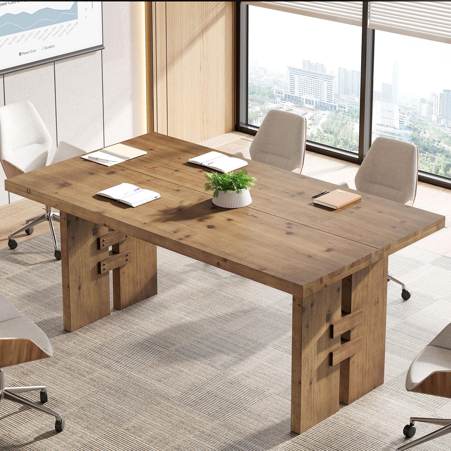 TRIBEWOOD 63-Inch Executive Desk, Solid Wood Office Computer Desk with Large Tabletop, Farmhouse Writing Conference Table Workstation for Home Office, Rustic Brown