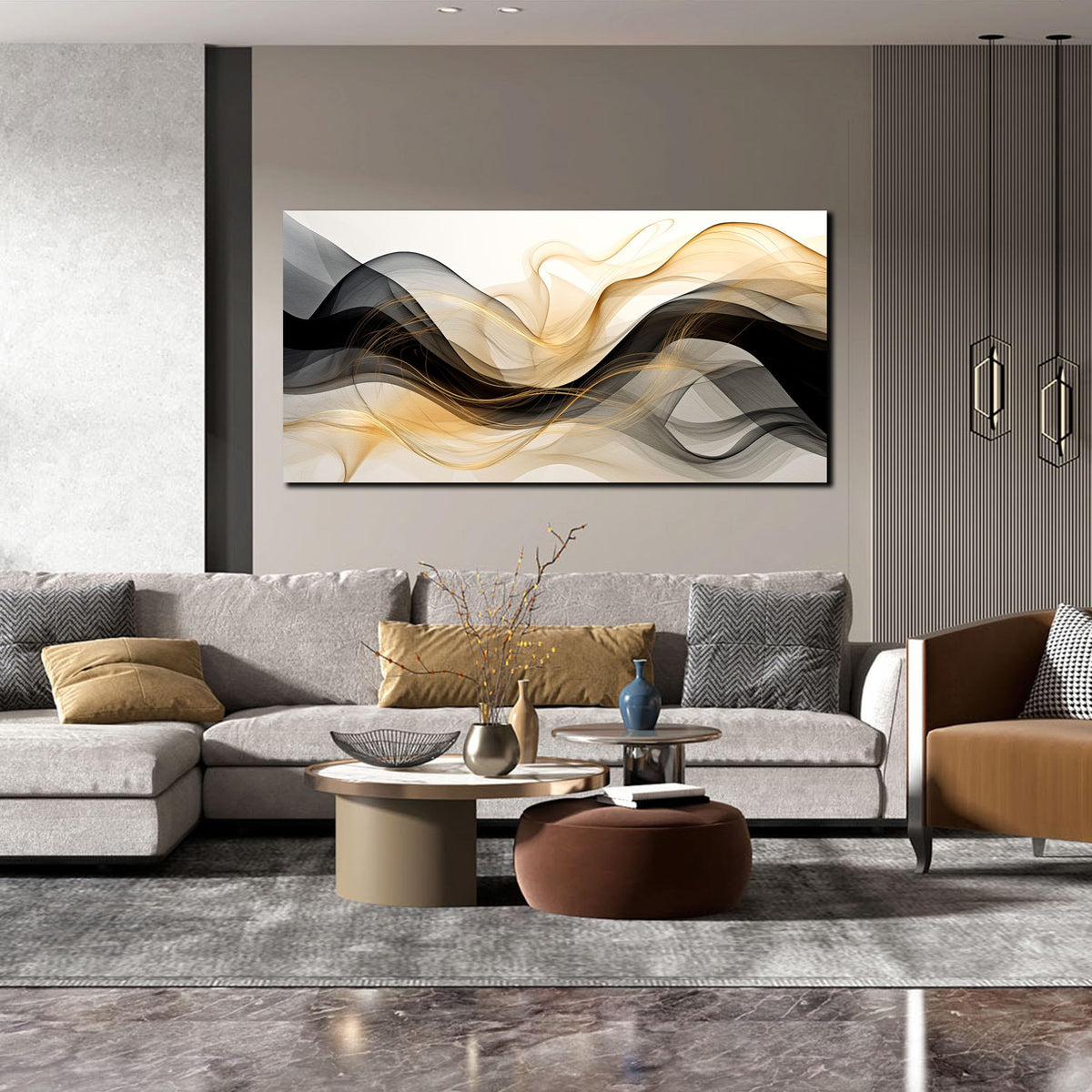 Abstract Canvas Prints Black and White Wall Art Gold Wall Decoration Artwork Decor for Bedroom Dining Room Home Office Kitchen 24x48 Modern Art Decor