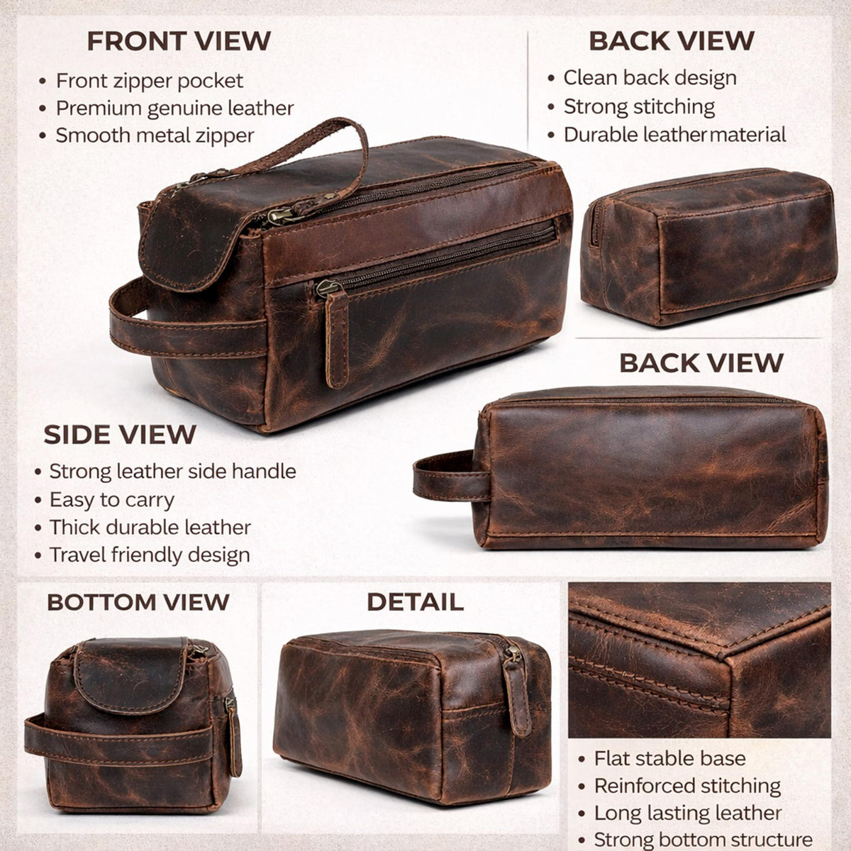 cuero Premium Buffalo Leather Unisex Toiletry Bag Travel Dopp Kit Vintage Travel Shaving & Dopp Kit For Men And Women