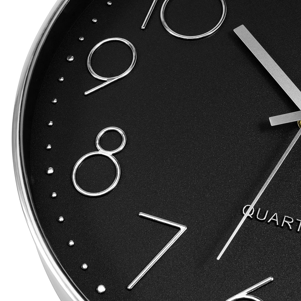 Foxtop Silver Wall Clock Silent Non-Ticking Battery Operated Round Modern Wall Clock for Office School Home Living Room Bedroom Bathroom Kitchen Decor (12 Inch, Black Dial)
