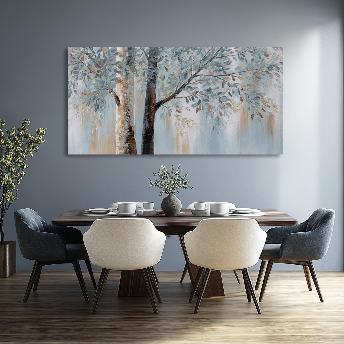 Abstract Wall Art Wall Decor Abstract Tree Painting Wall Decor Modern Retro Home Decor Blue Canvas Painting Framed Artwork for Living Room Bedroom Office 20" x 40"