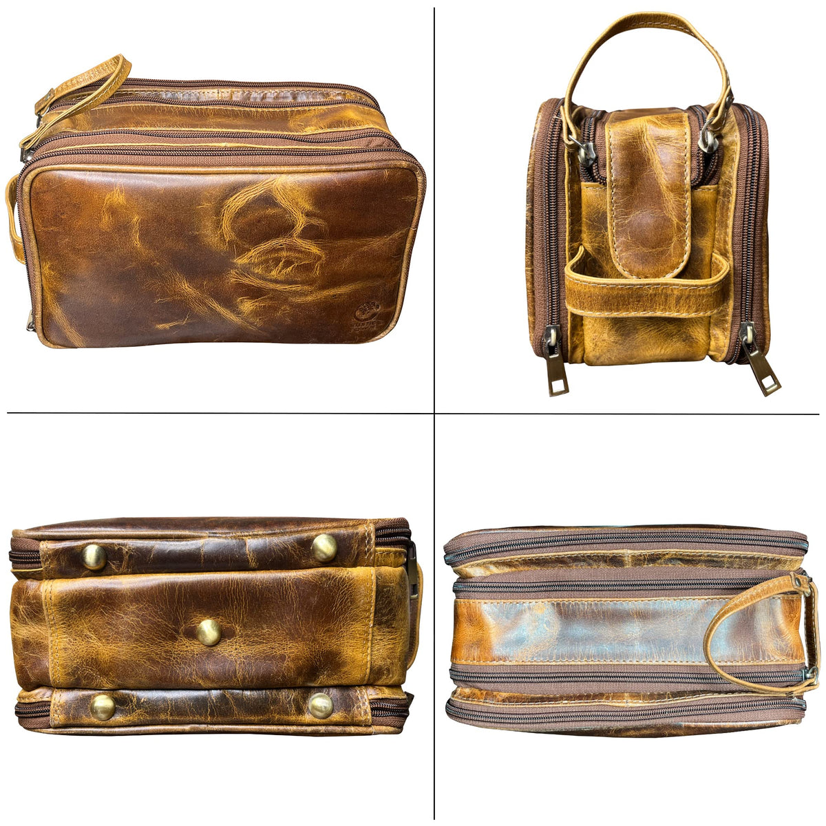 RUSTIC TOWN Leather Toiletry Bag - Men Shaving Ditty Kit - Women Cosmetic Bag Makeup Organizer for Travel Size Toiletries