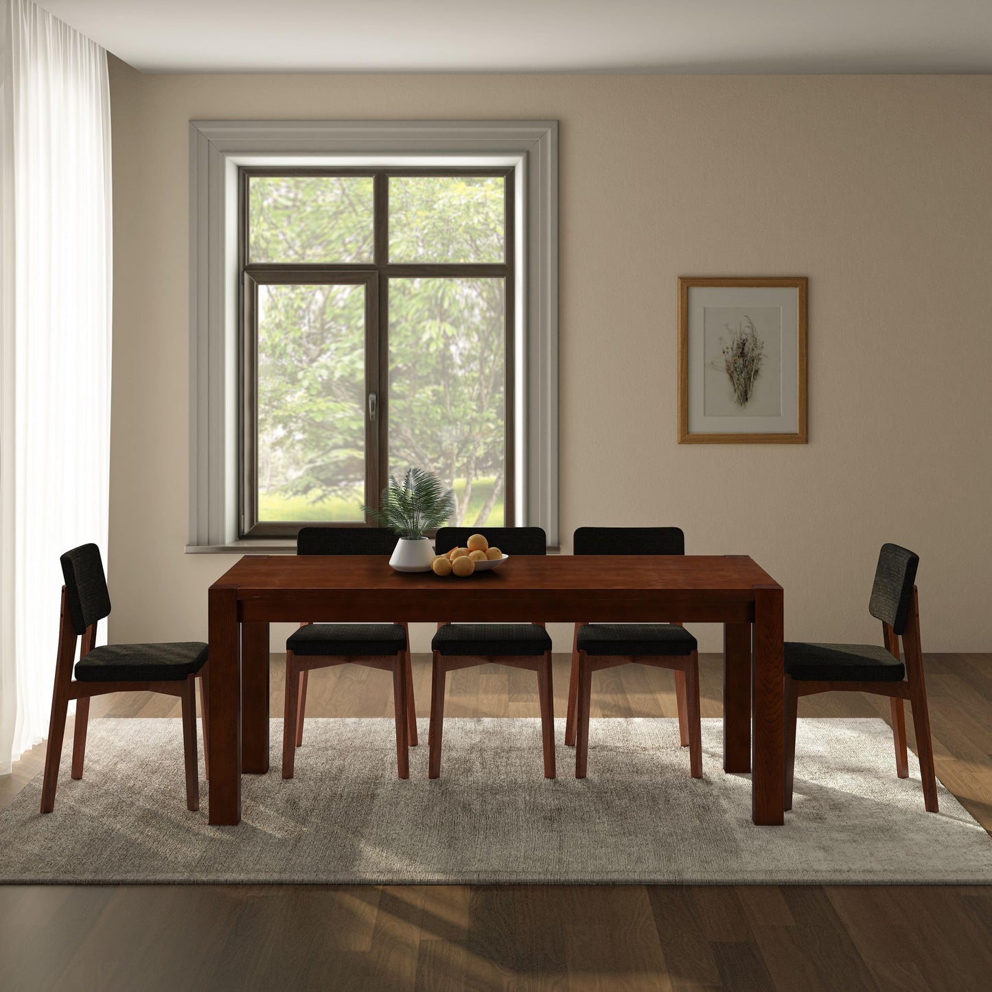 NTC Block 71 Inch Modern Farmhouse Dining Table, Rectangular Dinner Table for Dining Room, Living Room Furniture, Effortless Assembly, Dark Walnut