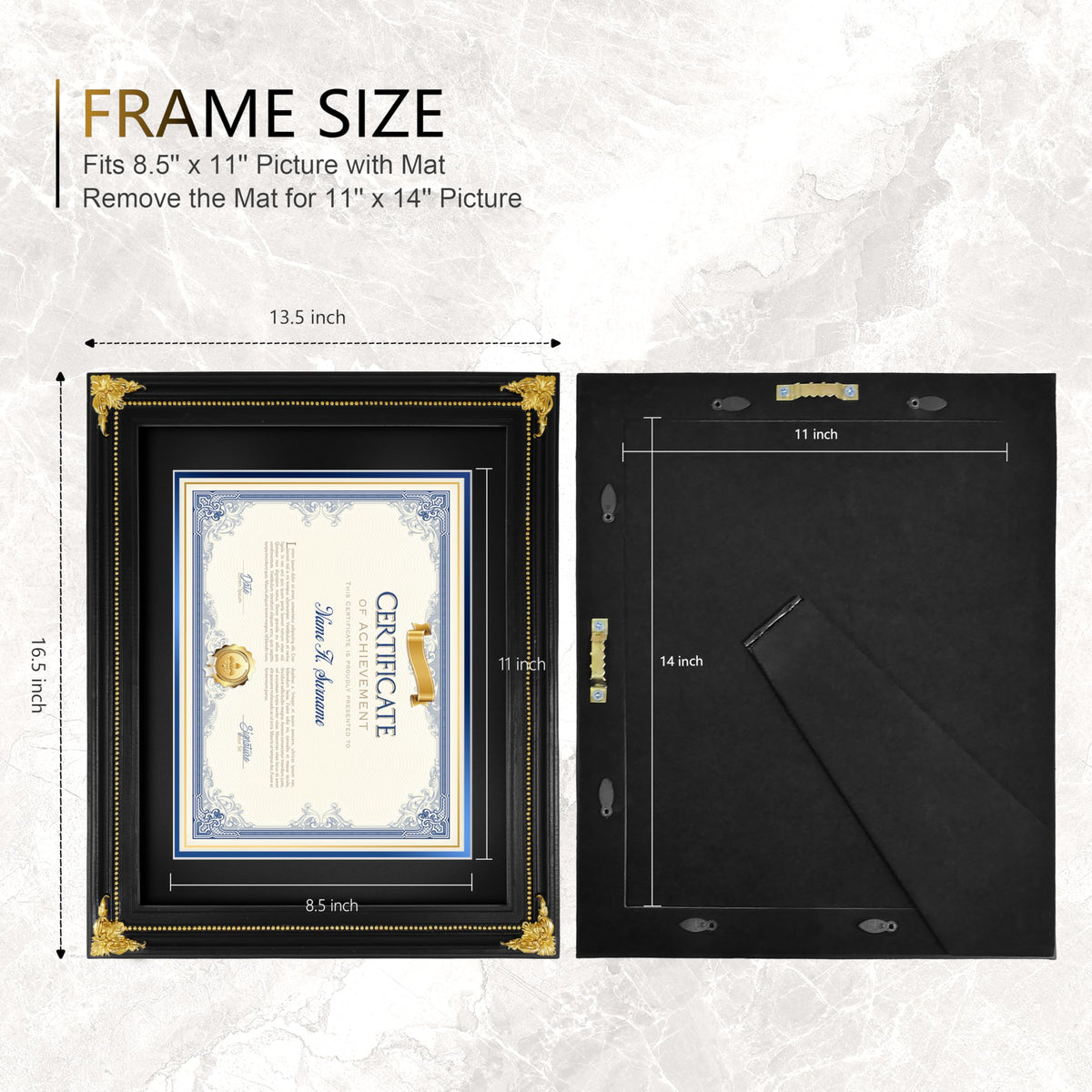 SIMON'S SHOP Diploma Frames 11x14 Matted to 8.5x11 Picture, Black Picture Frames 11 x 14 with Mat for 8.5 by 11 Certificates Documents