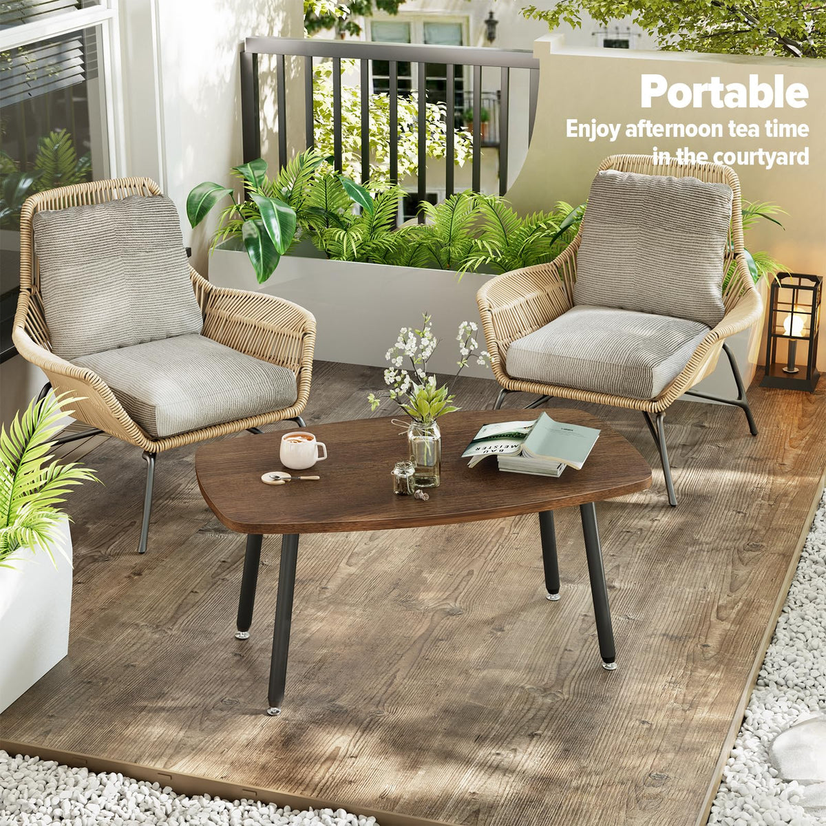 WOHOMO Folding Coffee Table for Small Spaces, No Assembly Farmhouse Portable Living Room Table, Walnut 39.3x19.6x17.7 Inch