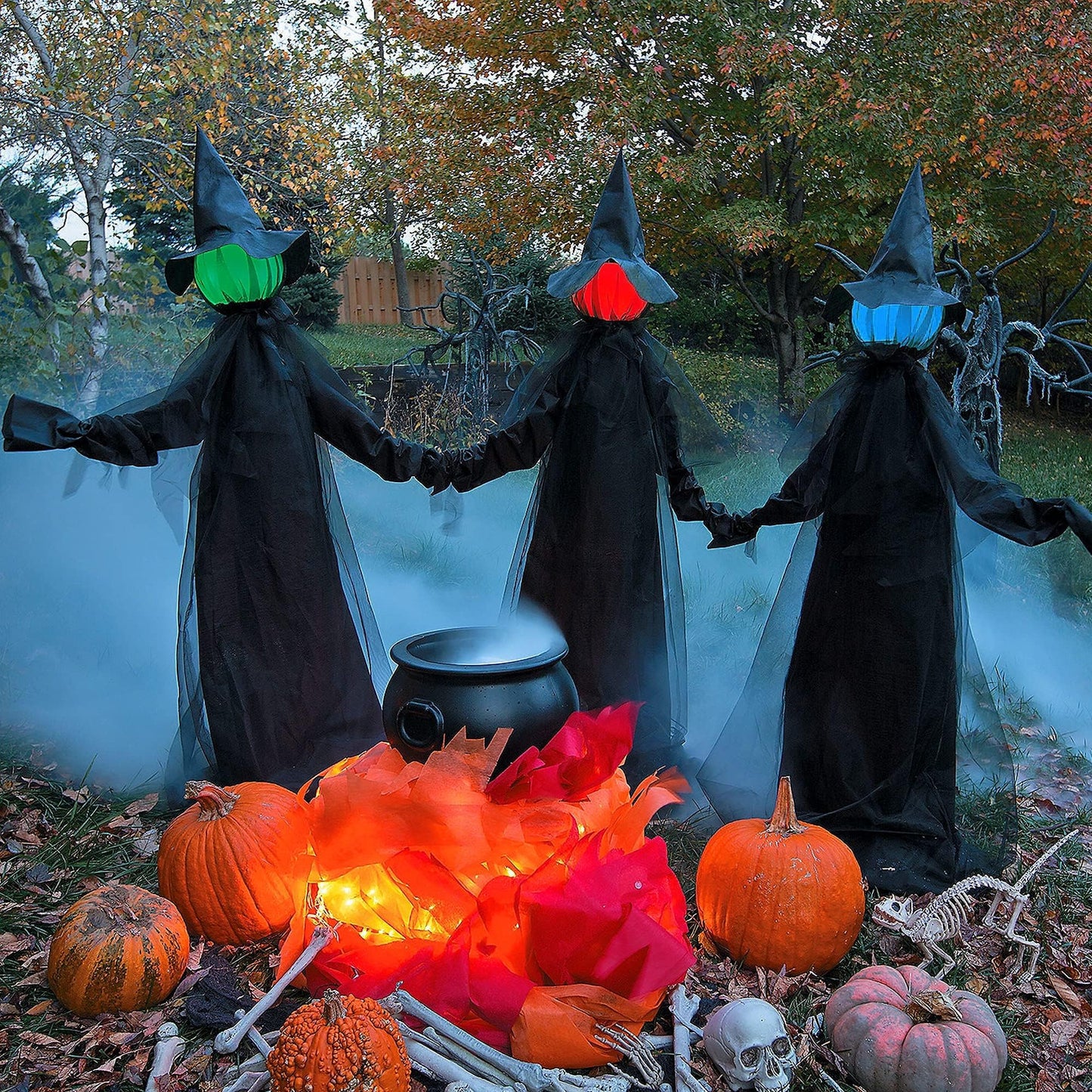 Dazzle Bright Halloween Decorations, 6 FT Set of 3 Light Up Halloween Witch with Stakes, Witch Decorations for Outdoor Garden Yard Lawn Haunted House Decor