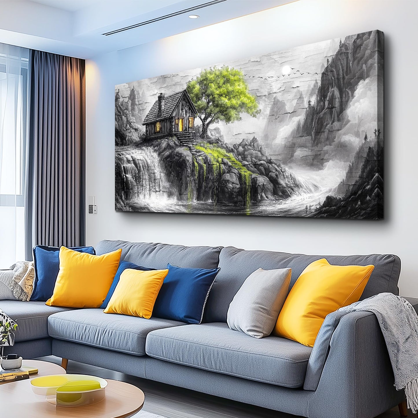 ERQINHUA Black And White Wall Painting Canvas Wall Art For Living Room Wall Decor For Bedroom Office Decoration Green Tree Landscape Pictures Artwork Modern Inspiration Posters Home Decor 20"X40"