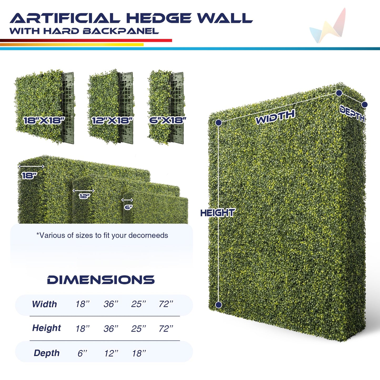 Windscreen4less 18Wx36Hx6D inches Artificial Boxwood Hedge Wall, Greenery Fake Grass Background Partition, Outdoor Privacy Wall for Terrace, Balcony, Restaurant, Garden, Party Decoration