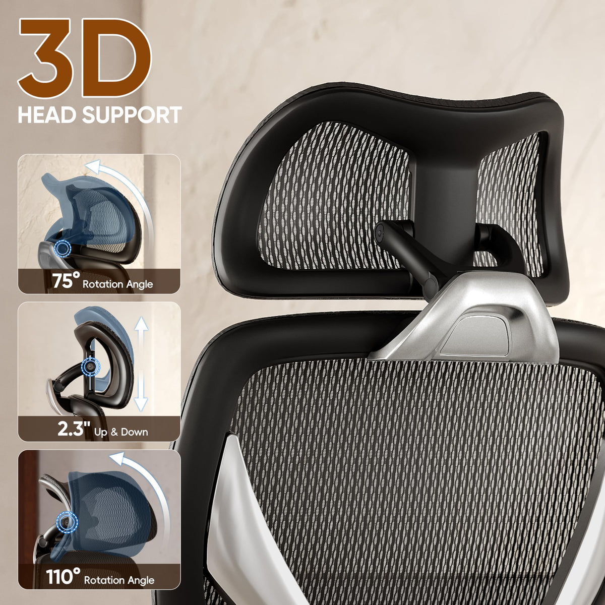 GABRYLLY Ergonomic Office Chair, Big and Tall Mesh Chair with Adjustable Lumbar Support, 5D Arms & Wide Seat, 135° Recline Home Desk Computer Chairs for Work Gaming, Heavy Duty,400LBS - Black