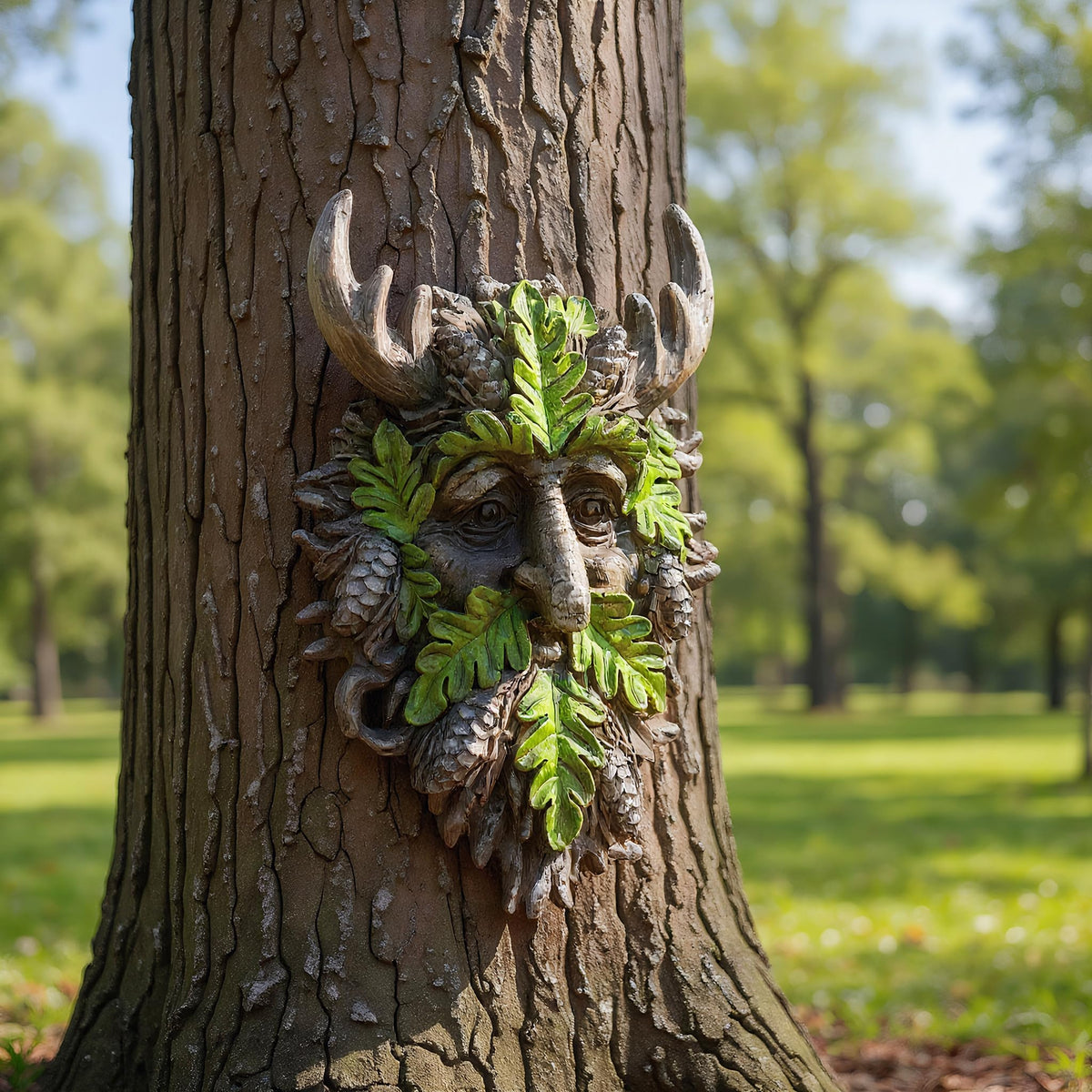 Euiroet 8.3" Real Tree Face Hugger Statue, Garden Outdoor Resin Sculpture with Foliage Features, Fairy Elve Accent Yard Art, Halloween Trees Decorations Outdoor Wall Mounted Statue