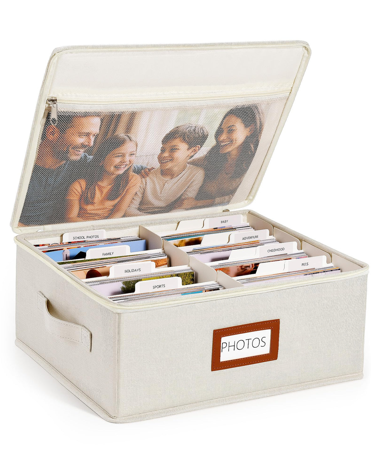 HULISEN Photo Storage Box with Lid & Dividers, Linen Photo Organizer for up to 2000 4x6 Pictures, Keepsake Memory Box with Side Handle for Family, Wedding & Baby Photos, Cards, Scrapbook