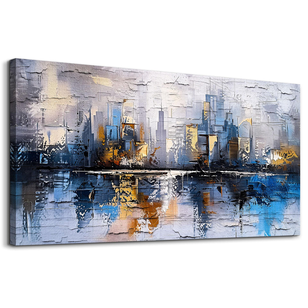 KELIYUAN Abstract City Oil Painting Large Home Decor Mural Living Room Bedroom Modern Printed Canvas Wall Art Yellow Blue Graffiti Mural Office Corridor Can Be Directly Hung Wall Decor 24 X 48 In