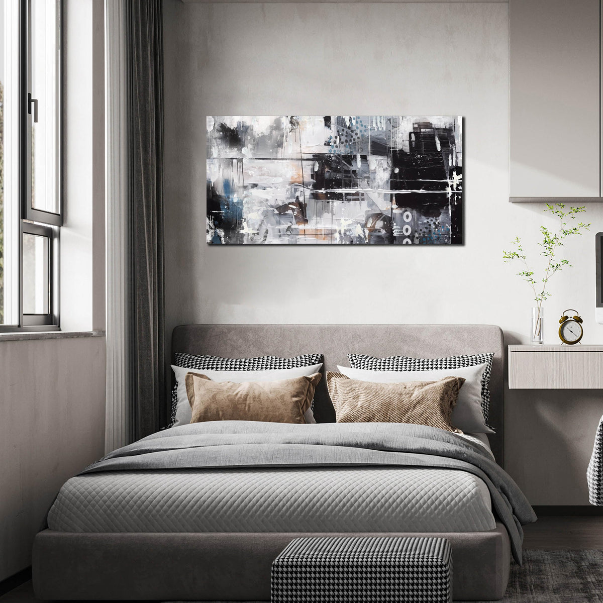 Abstract Art Wall Decor Office - Black And White Pictures Wall Art for Living Room - Modern Prints Wall Art Bedroom Size 20" x 40"