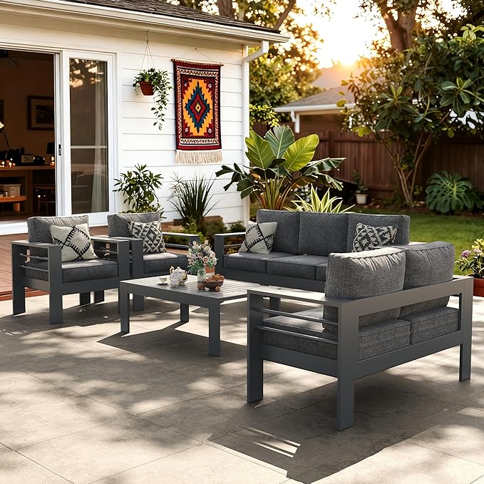 LayinSun Outdoor Aluminum Furniture Set, 5 Pieces Patio Sectional Conversation