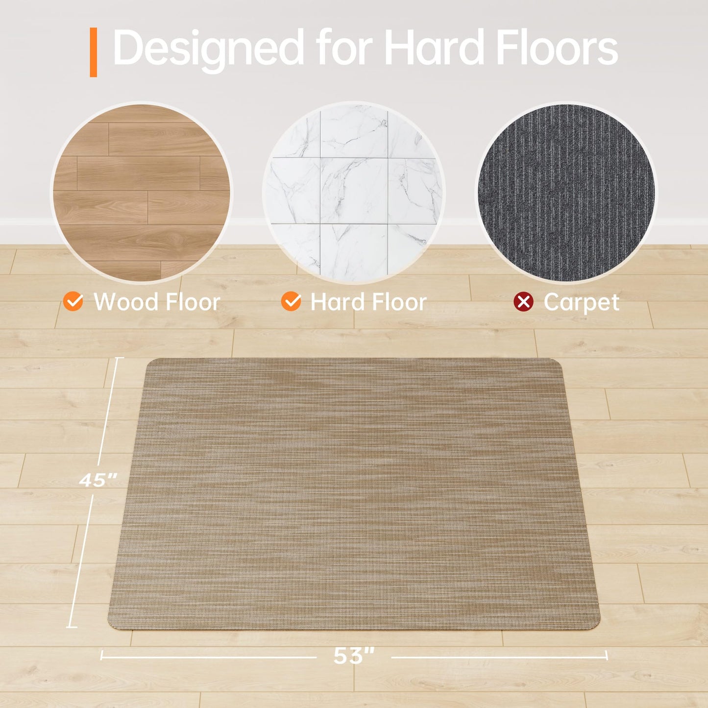 Homek Office Chair Mat for Hardwood & Tile Floor, 45"x53" Computer Chair Mat, Non-Curve Anti Slip Hard Floor Protector for Rolling Chair, PVC Mat Desk Rug for Home Office