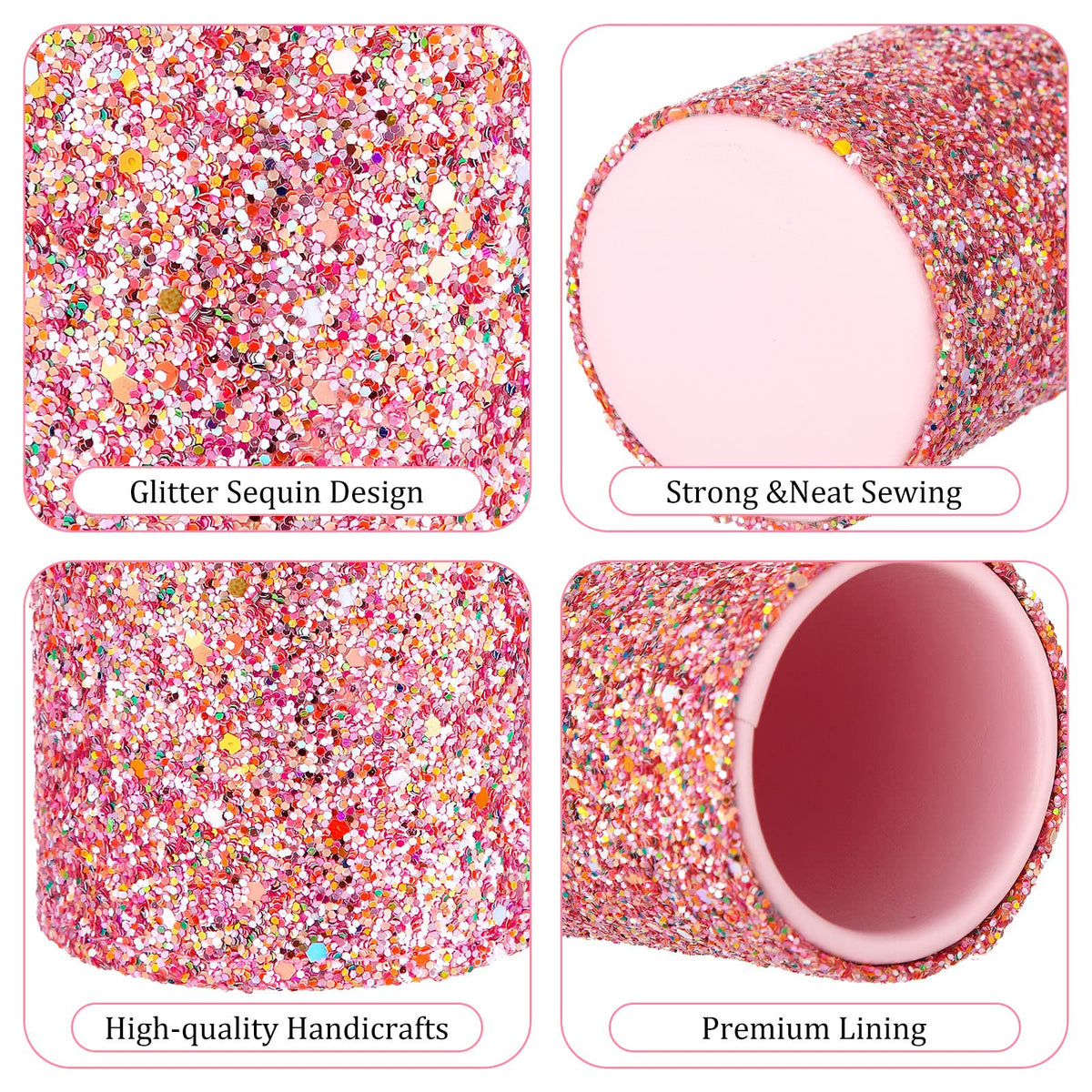BBTO Bling Sequin Pen Holder with 6 Pcs Sequin Click Pens Cute Glitter Retractable Ballpoint Pens, Pencil Cups for Desk Organizer Makeup Brush Holder for Women Girls Classroom Offices(Pink)