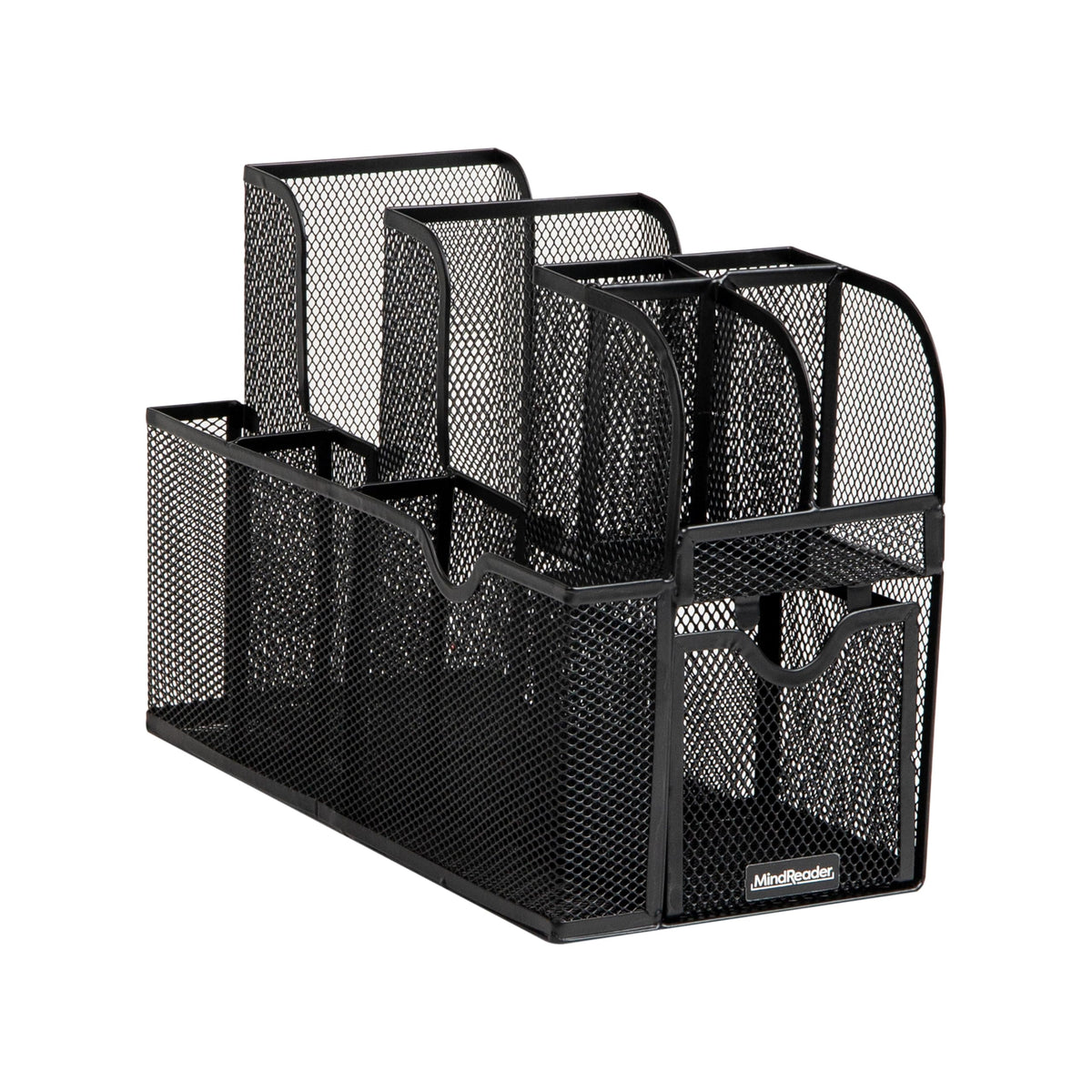 Mind Reader Countertop Organizer, Office Breakroom or Desktop Storage, 10-Compartment Caddy, Metal Mesh, Black