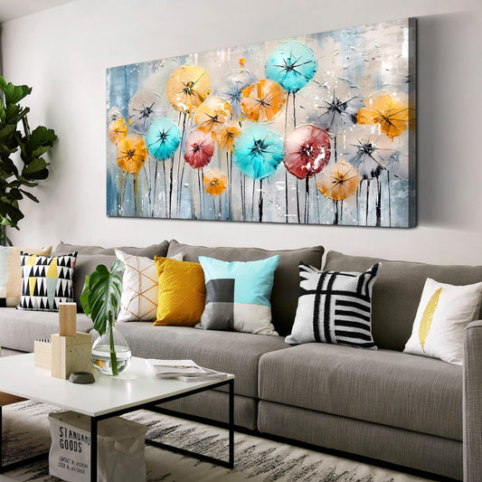 ENTANUB Flower Wall Art for Living Room, Dandelion Canvas Wall Decor for Bedroom, Colorful Abstract Print Painting Picture, Large Size 48x24 Inches