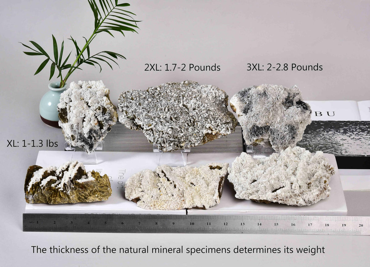 AMOYSTONE Indoor Decorative Stone Ornaments Siderite Large Quartz Ore Specimen Healing Calming Effects for Crystal Healer Lover (Grey-White 1.3-1.7 Pounds with Rack)