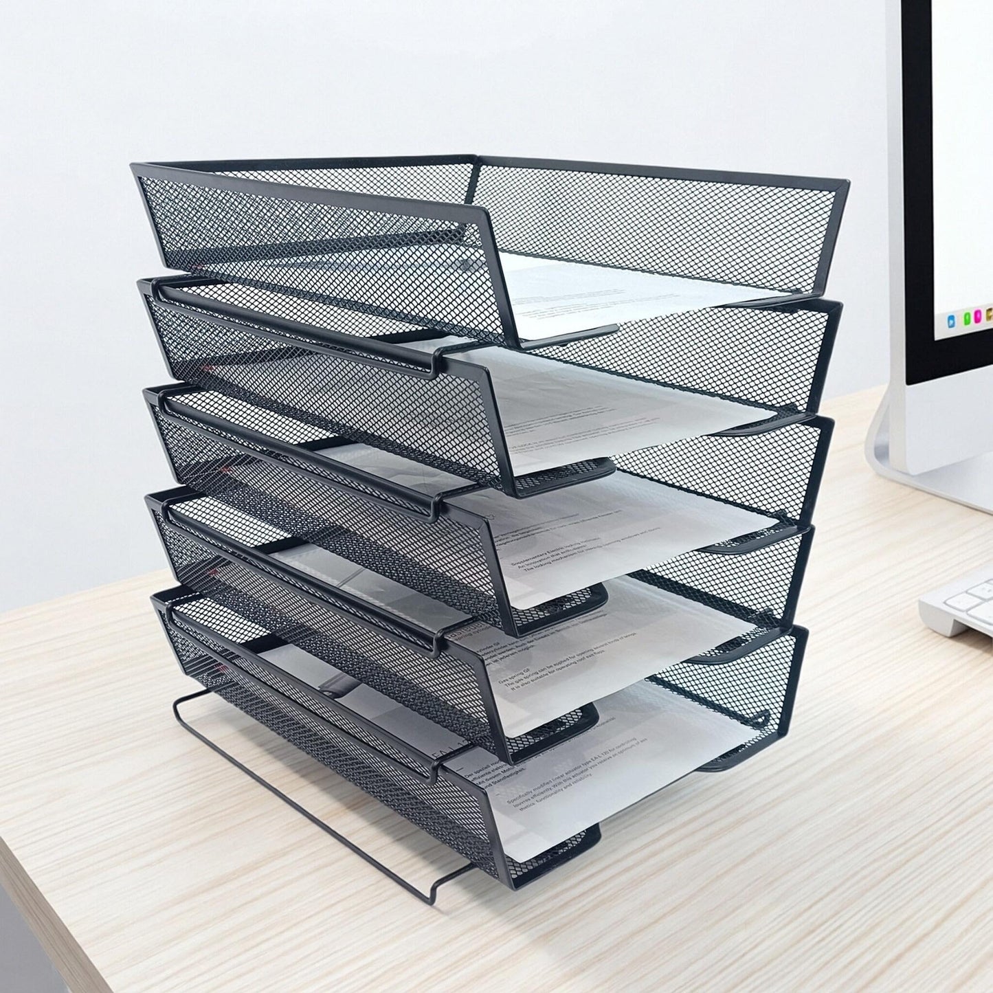 SREGGSIY 5 Tier Letter Tray Desk File Organizer,Metal Paper Organizer for Office Supplies,Black
