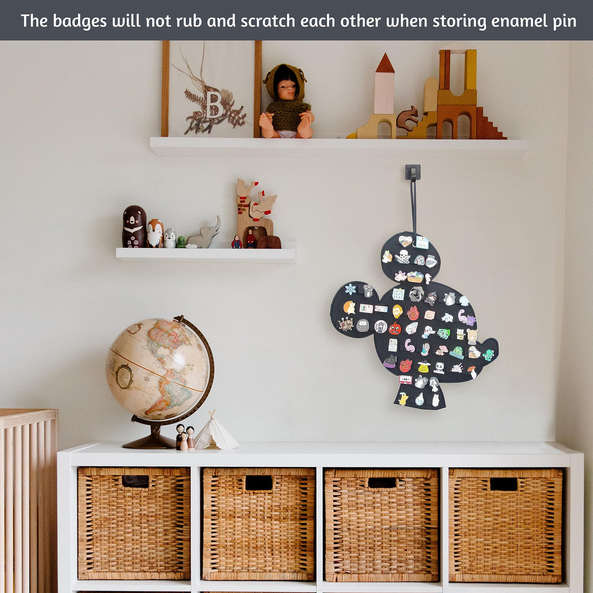 JOYMOMO Hanging Brooch Pin Organizer Enamel Pin Display Cute Cartoon Shape Brooch Pin Display Storage Holder for Brooch Pin(Without Accessories ) (black-mouse)