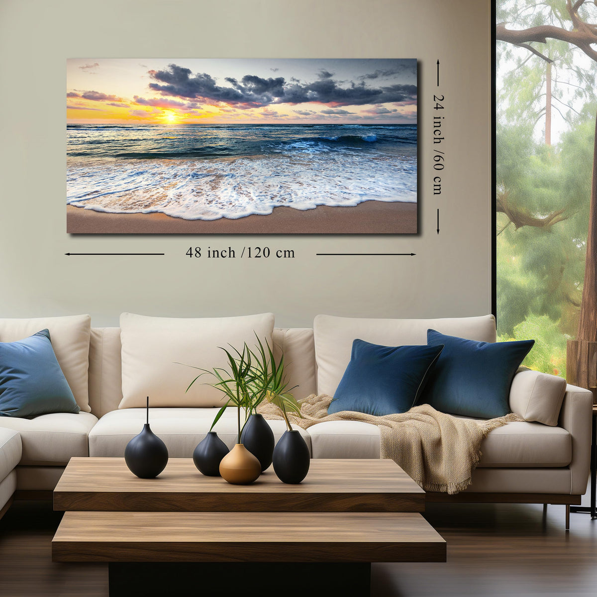 MDHKVPM Beach Prints Wall Decor for Bedroom Sunset Pictures for Living Room Ocean Canvas Wall Art for Office Ready to Hang 24 x 48 Inch
