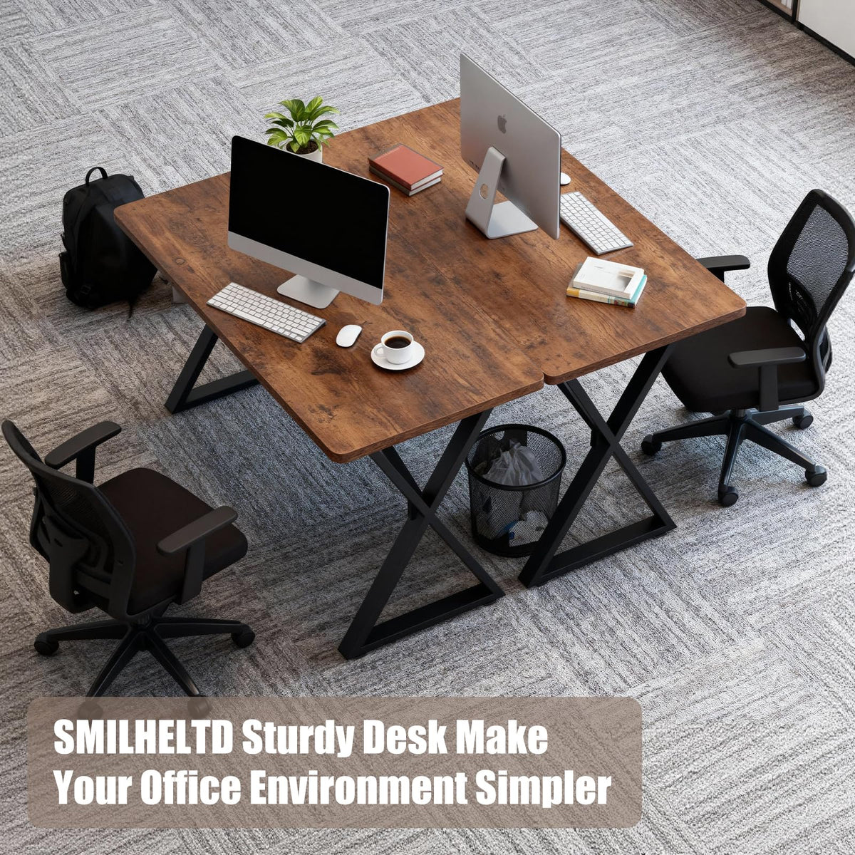 SMILHELTD Heavy Duty Office Desk Industrial Grade Computer Desk with 1" Thick Desktop & 1 mm Reinforced Metal Frame Sturdy Workstation for Home Office Gaming Dorm 47.2" W x 23.7" D x 29" H