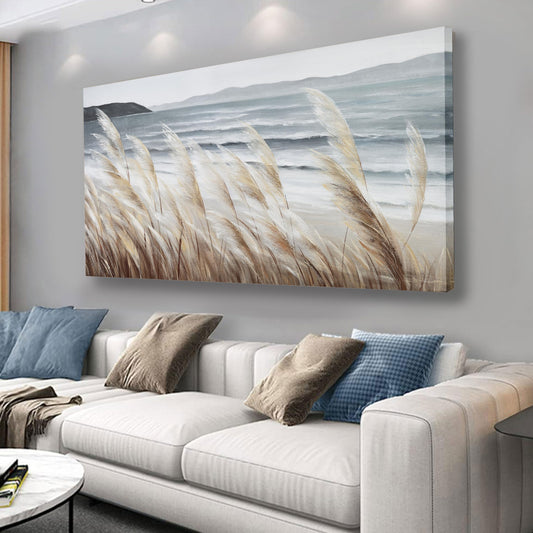 Plant Wall Art Nature Wall Art Reed Seascape Canvas Painting Wall Decor Framed Artwork for Bedroom Living Room Decoration Home Kitchen Office 20"x40"