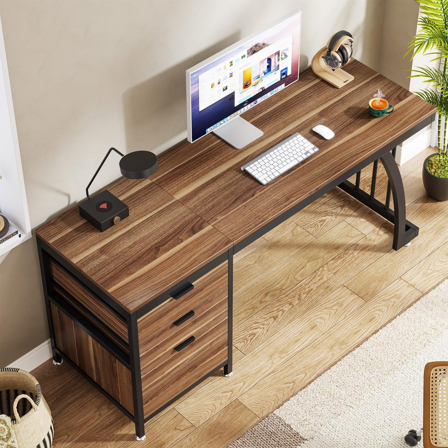 Tribesigns Computer Desk with 3 Drawers, 59-Inch PC Desk with Reversible Drawers, Industrial Study Writing Table Workstation with File Storage for Home Office, Walnut