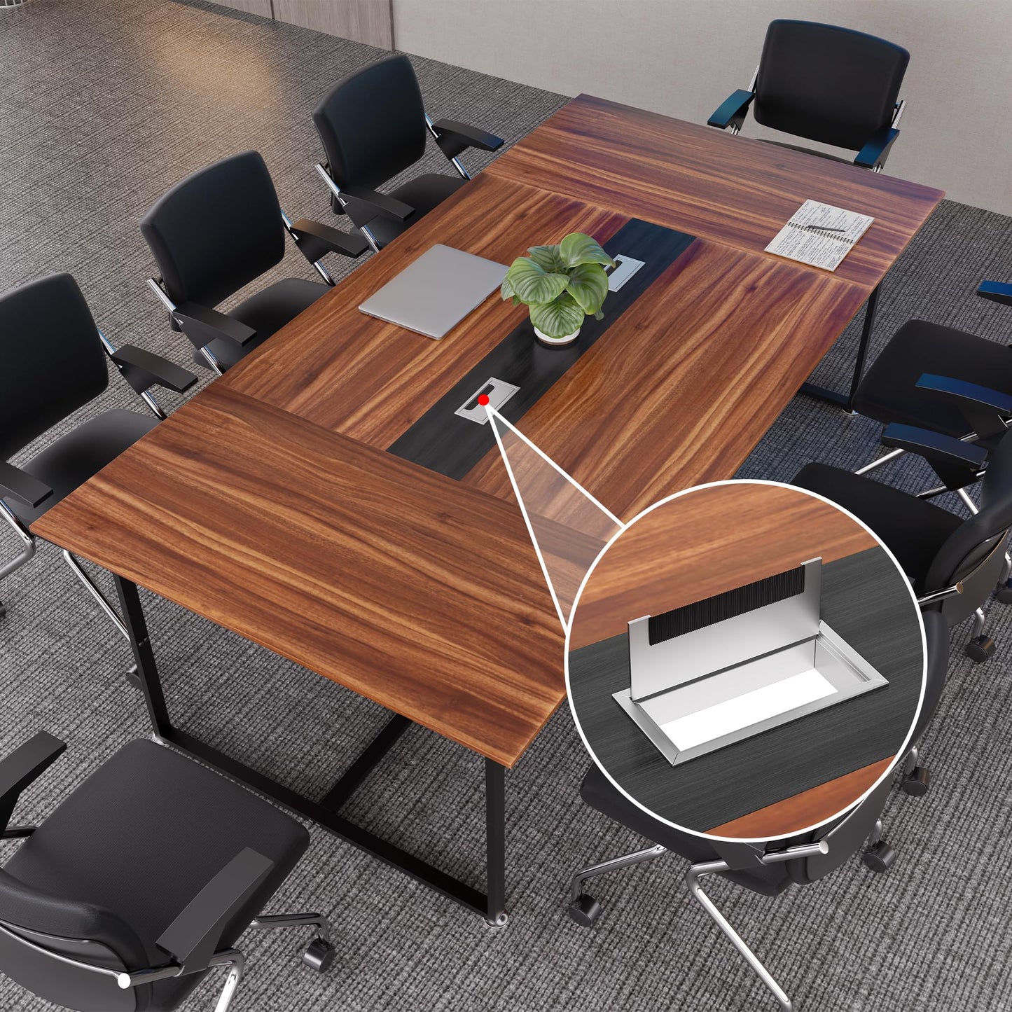 LayBurst 8FT Conference Table,94.4 L x 47.2 W x30.7 H Meeting Seminar Table with Grommet,Stability Enhancement,Large Conference Room Table for Office Meeting (Brown)