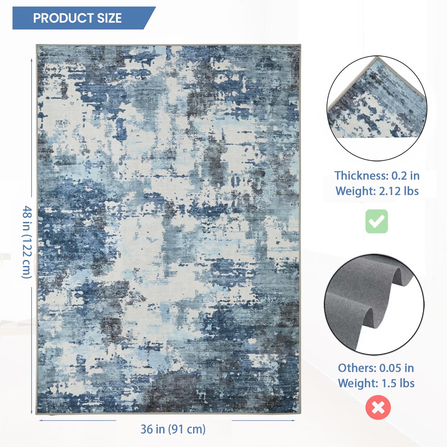 Office Chair Mat for Hardwood Floor, 0.2” Thick Non-Slip Desk Rug, Silent Glide Floor Protector for Rolling Chairs, Easy-Clean Surface, Silent Glide Mat for Tile & Laminate, Blue Gray Mist