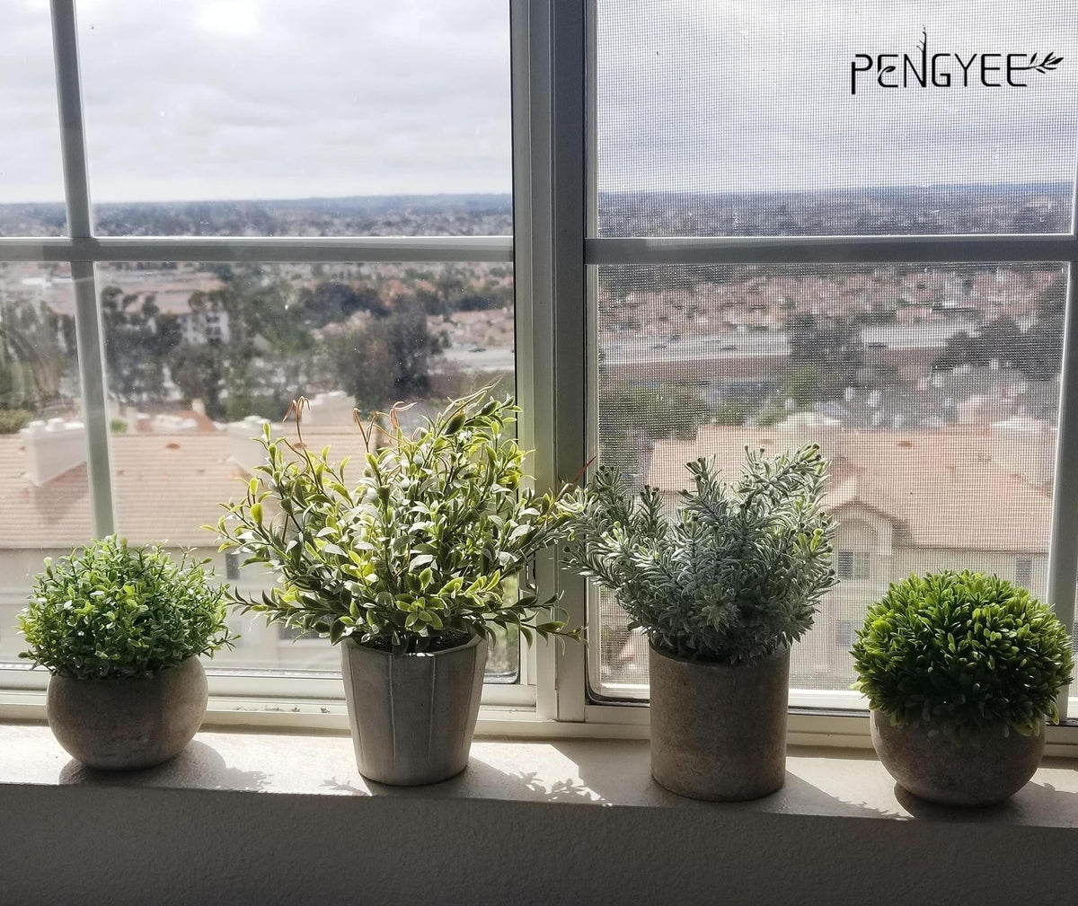 PENGYEE 4 Pack Small Fake Plants in White Pulp Pot for Home Decor, Artificial Plants Indoor, Small Faux Plants Indoor for Bathroom Bedroom Kitchen Office Farmhouse Room Shelf Decor