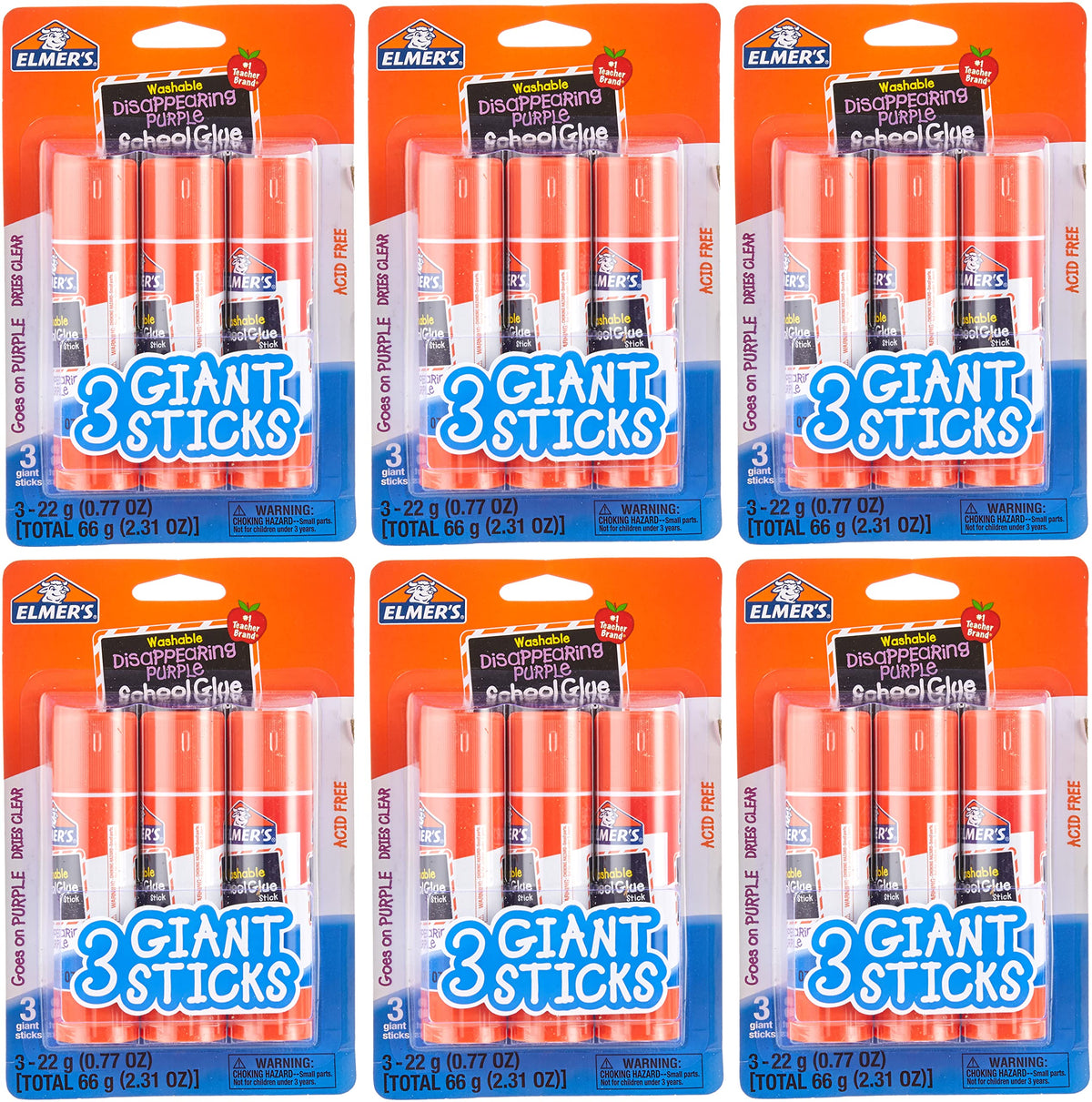 Elmer's Disappearing Purple School Glue Sticks, Washable, 22 Grams, 18 Sticks Total (Packaging May Vary)