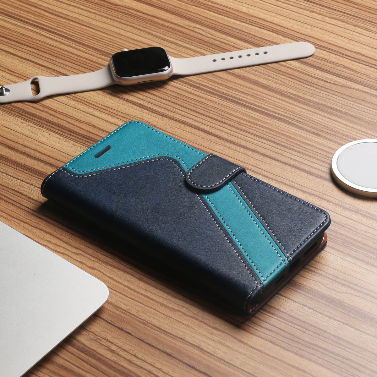 CIVICASE for Samsung Galaxy A42 Wallet Case,Premium Leather Flip Case [RFID Blocking] Credit Card Holder Folio Magnetic Stand TPU Shockproof Cover Color Matching for Samsung A42 (6.6") Blue Green