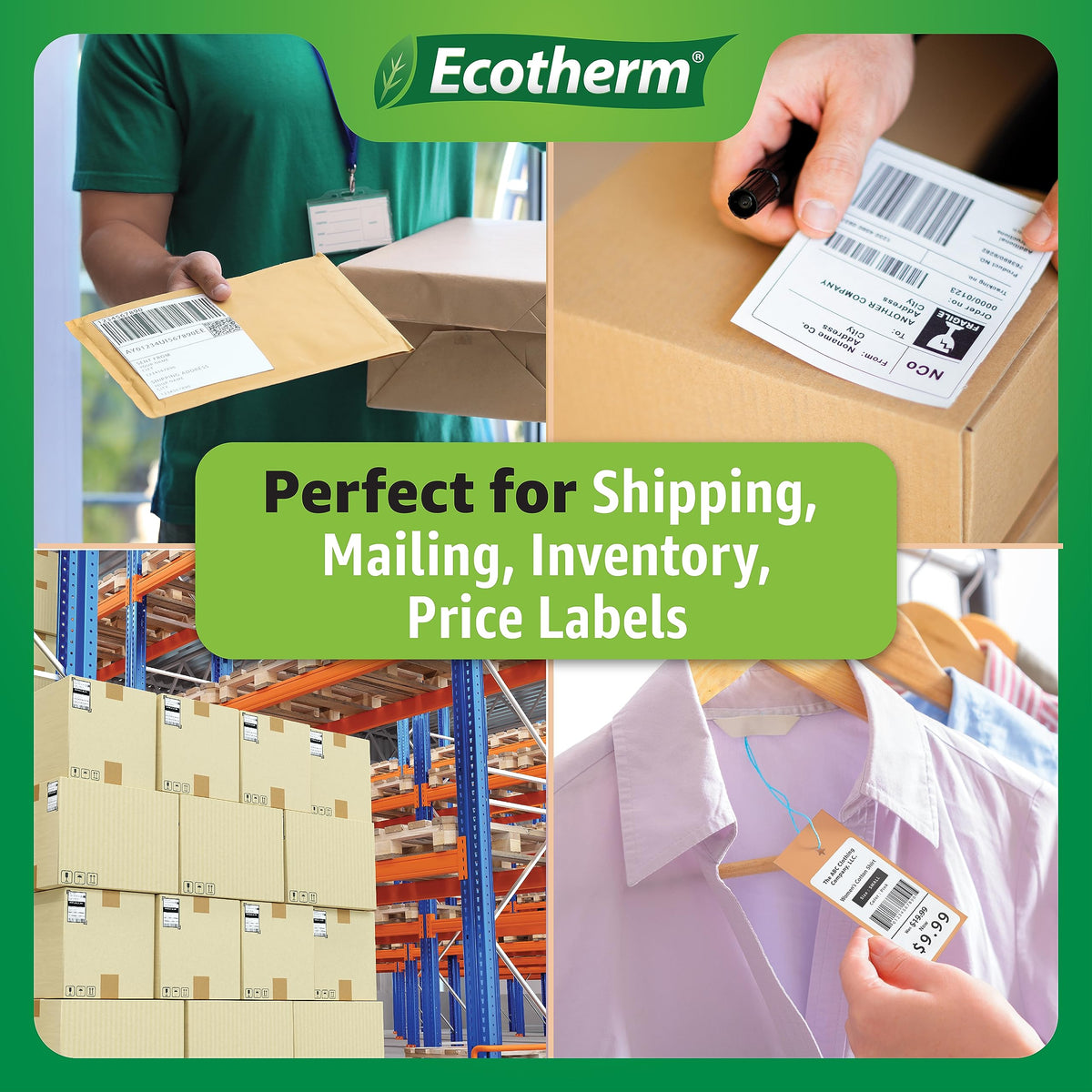 3" x 1" Thermal Labels | 4 Rolls | 5240 Labels | fits Zebra, Munbyn, Rollo, Godex, Arkscan, iDPRT, Offnova Thermal Label Printers and More | Blank White Adhesive Stickers by Ecotherm