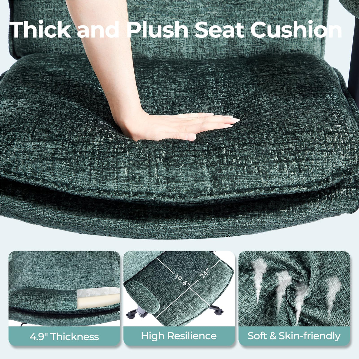 Morkprism Criss Cross Chair with Flip-Up Arms and Lockable Wheels, Plush Fabric Cross Legged Office Desk Chair,Wider 125°Tilting Adjustable Swivel Computer Chair for Home, Apartment, Bedroom,Green