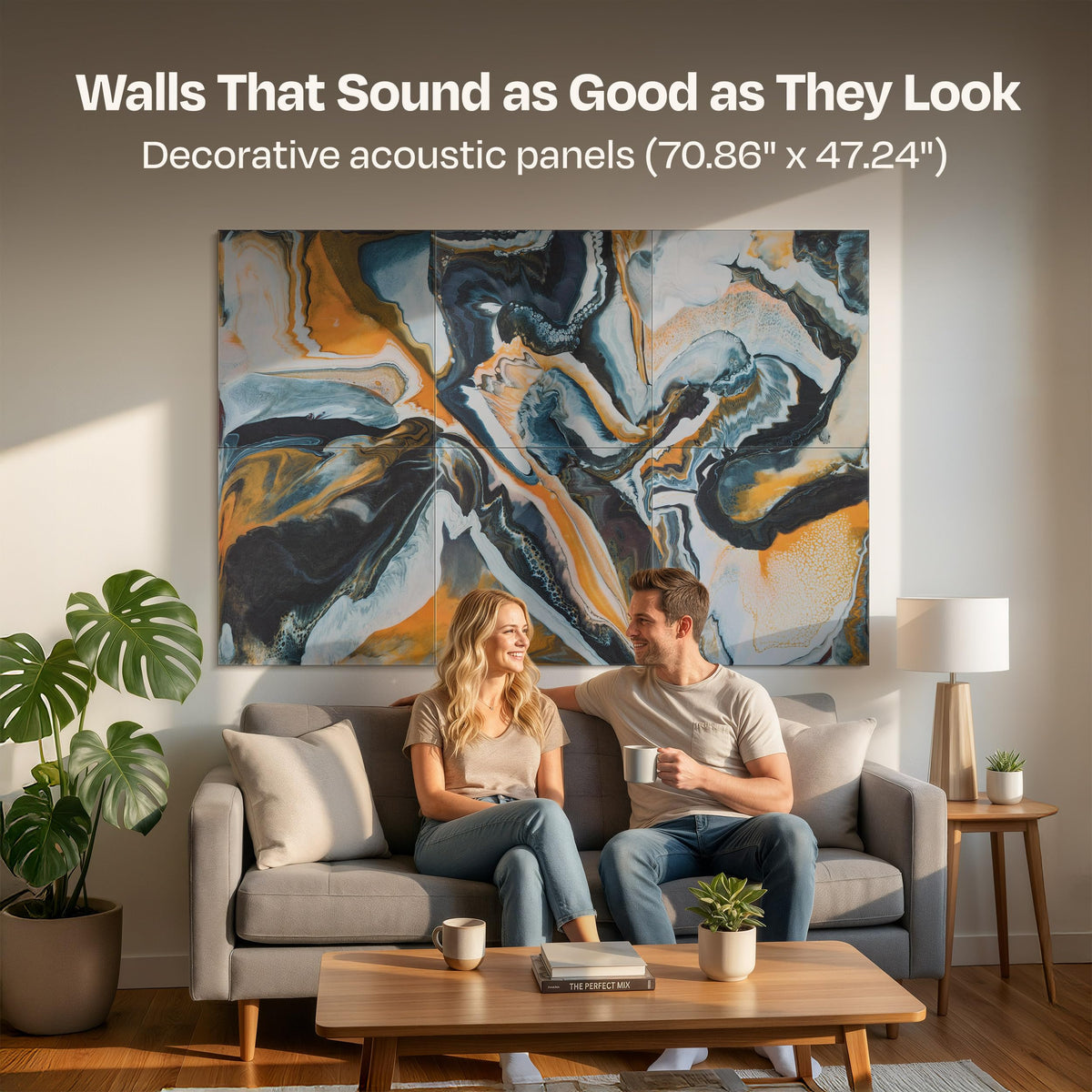 Ekkogo XL Acoustic Wall Panels 6-Pack Decorative Acoustic Panels High Density Sound Absorbing Wall Art 70.86X47.24 Inches with Self-adhesive for Studio Home and Office - Echo Dunes