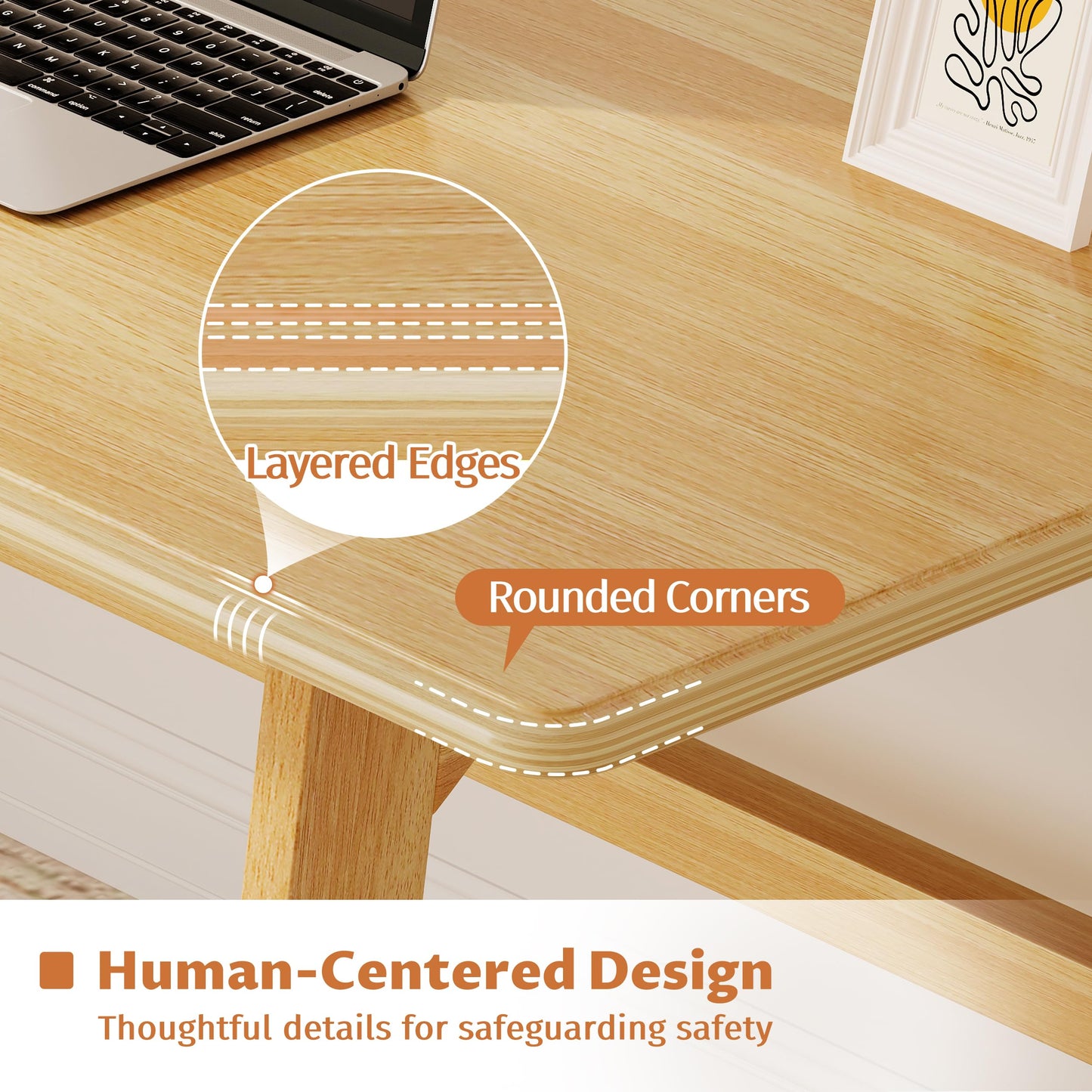 IOTXY Solid Wood Writing Table - 60" W x 24" D Minimalist Computer Desk for Home Office, Work, Study, Creativity, and PC Workstation, Oak