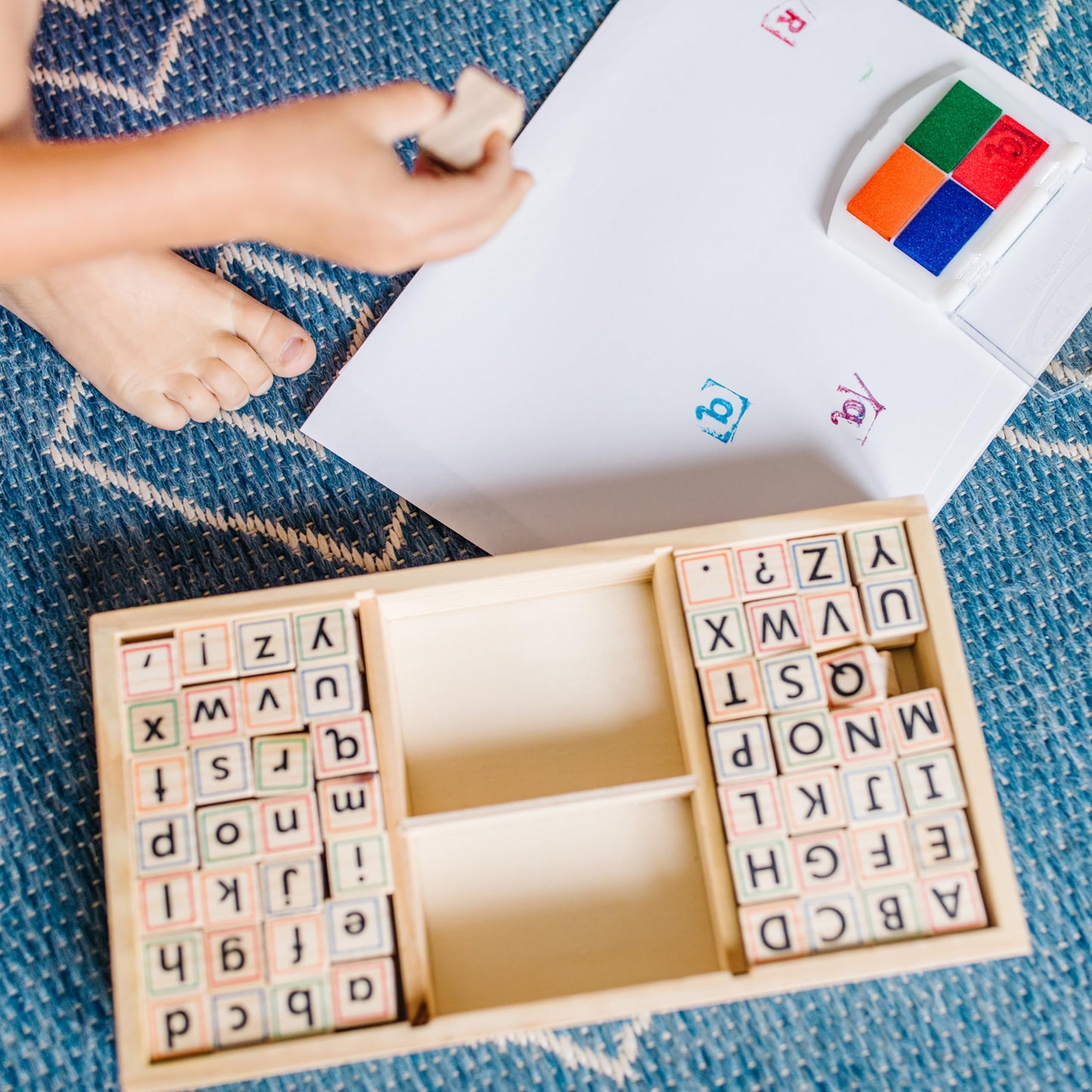 Melissa & Doug Wooden Alphabet Stamp Set - 56 Stamps with Lower-Case and Capital Letters Preschool Writing Toys, ABC Stamps, Kids Arts & Crafts, Letter for Kids Ages 4+