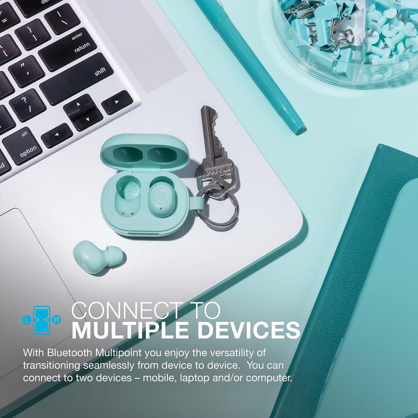 JLab JBuds Mini True Wireless Bluetooth Earbuds + Charging Case, Mint, IP55 Sweat and Dust Proof, Bluetooth Multipoint, Be Aware Audio, 3 EQ Sound Settings, Crystal Clear Calls
