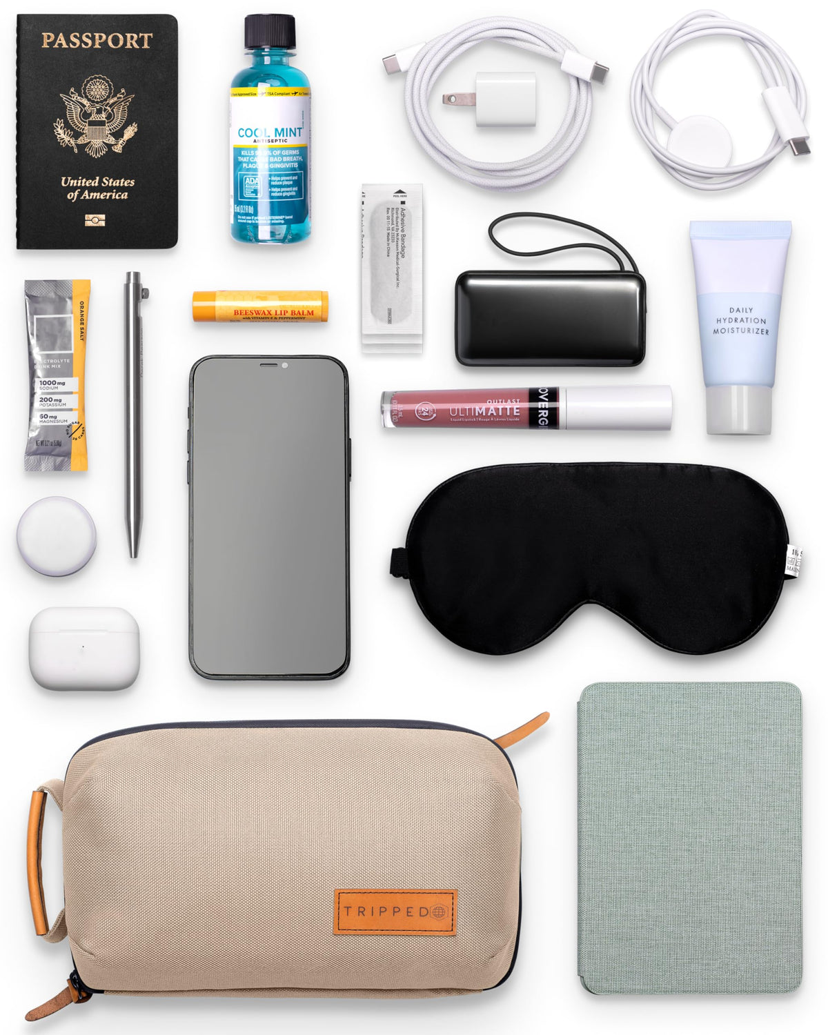 Tech Bag Organizer - Small Electronics Organizer Pouch for Travel - Premium Travel Case with Leather Accents - Mesh Pocket for Cables, Cords and Chargers (Tan)