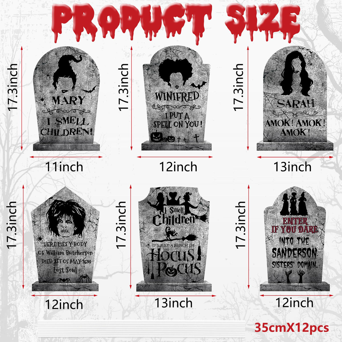 Hocus Pocus Outdoor Halloween Tombstones Decorations, 6Pcs Hocus Pocus Witches Tombstone, Outdoor Halloween Gravestone Yard Signs Decor, Scary Graveyard Yard Signs for Kids Home Party