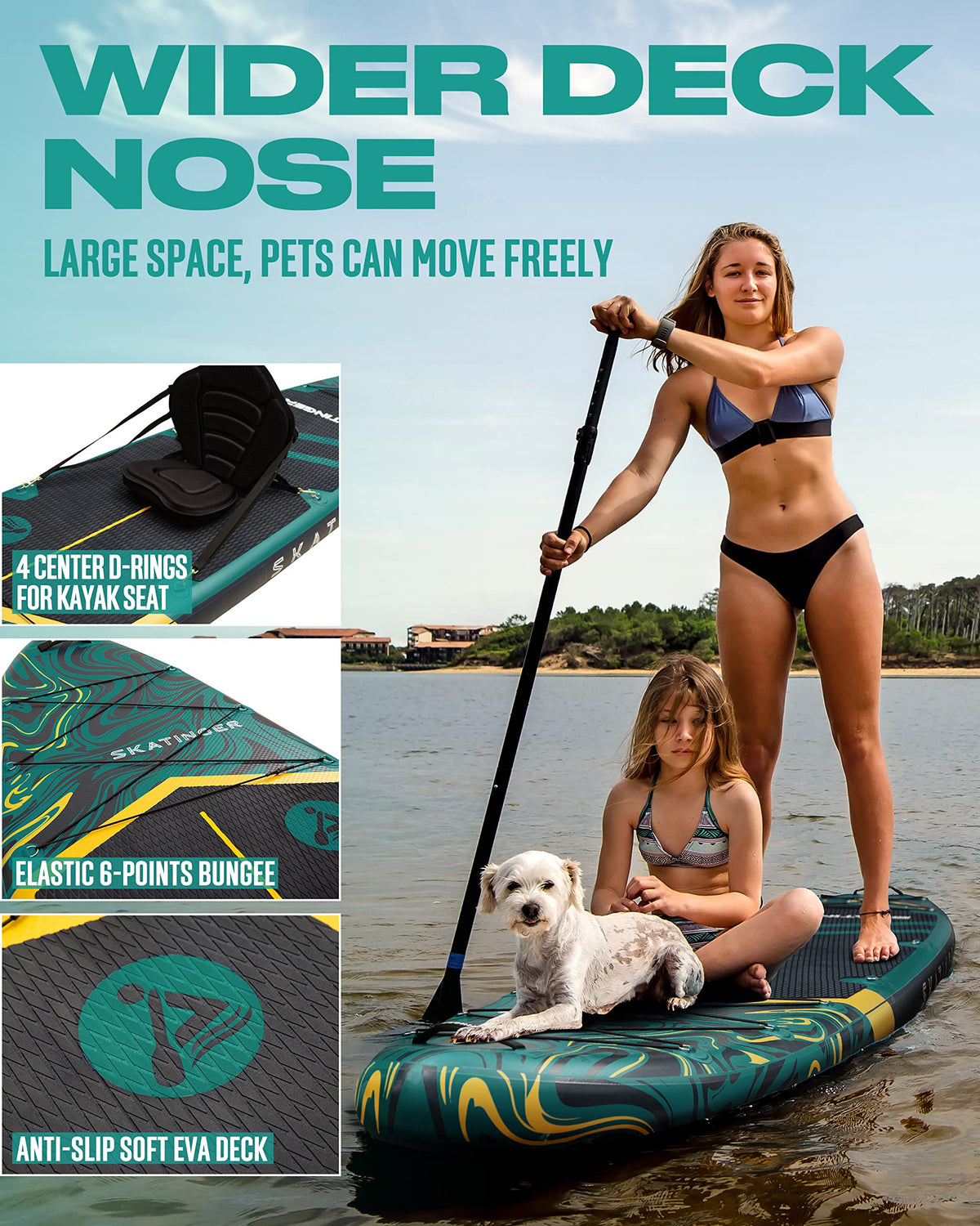 Skatinger 11'6×35" Super Wide Inflatable Paddle Board, Ultra Stable Stand Up Paddleboards for 450lb/3 People/Family/Big Size w/Shoulder Strap, 100L Backpack, All-Round Sup Board, US Fin