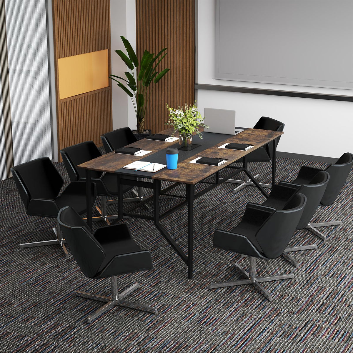 Giantex 6 FT Conference Table for 6-8 People, Modern 71" L x 38" W Large Meeting Table with Storage Shelf & Cable Grommet, Rectangle Conference Room Table for Office, Boardroom, Rustic Brown (1)